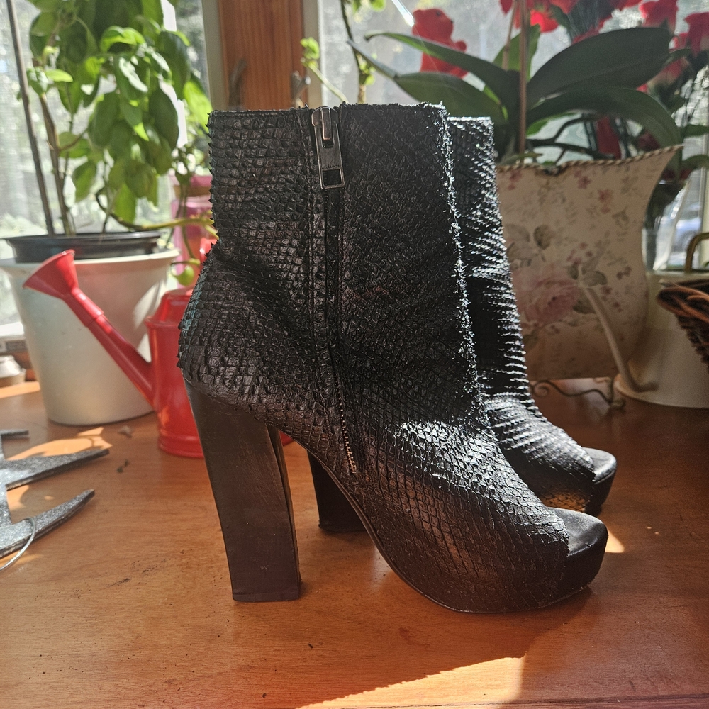 Black Textured Ankle Boots